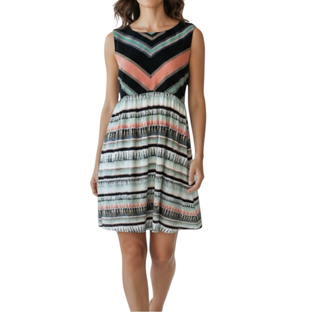 THML Anthropologie NWT Geometric Embroidered Chevron Tiered Dress Nordstrom S